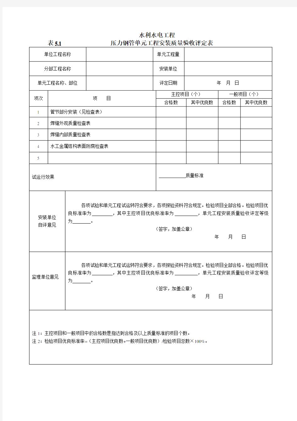 SL635水工金属结构安装工程质量评定表