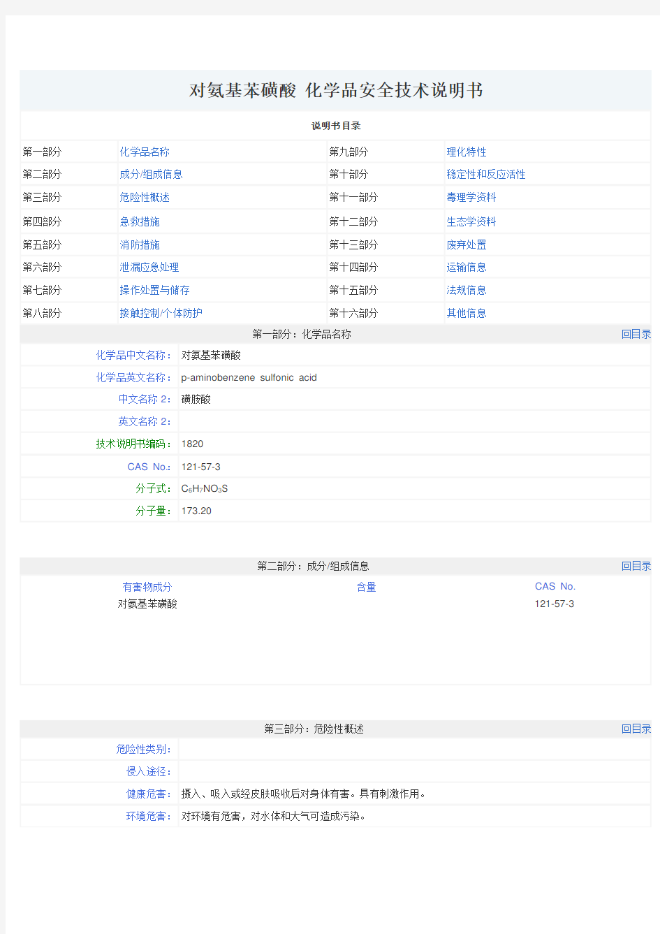 对氨基苯磺酸MSDS