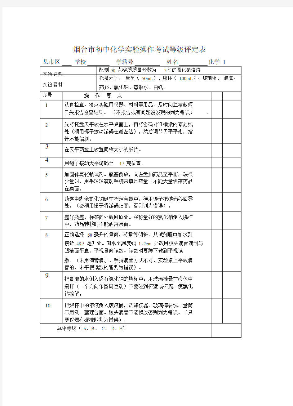 2017烟台市初中化学实验操作考试.docx