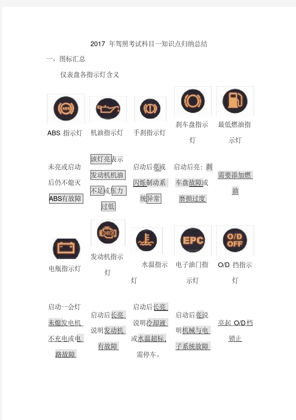 2018驾照考试科目一知识点归纳总结