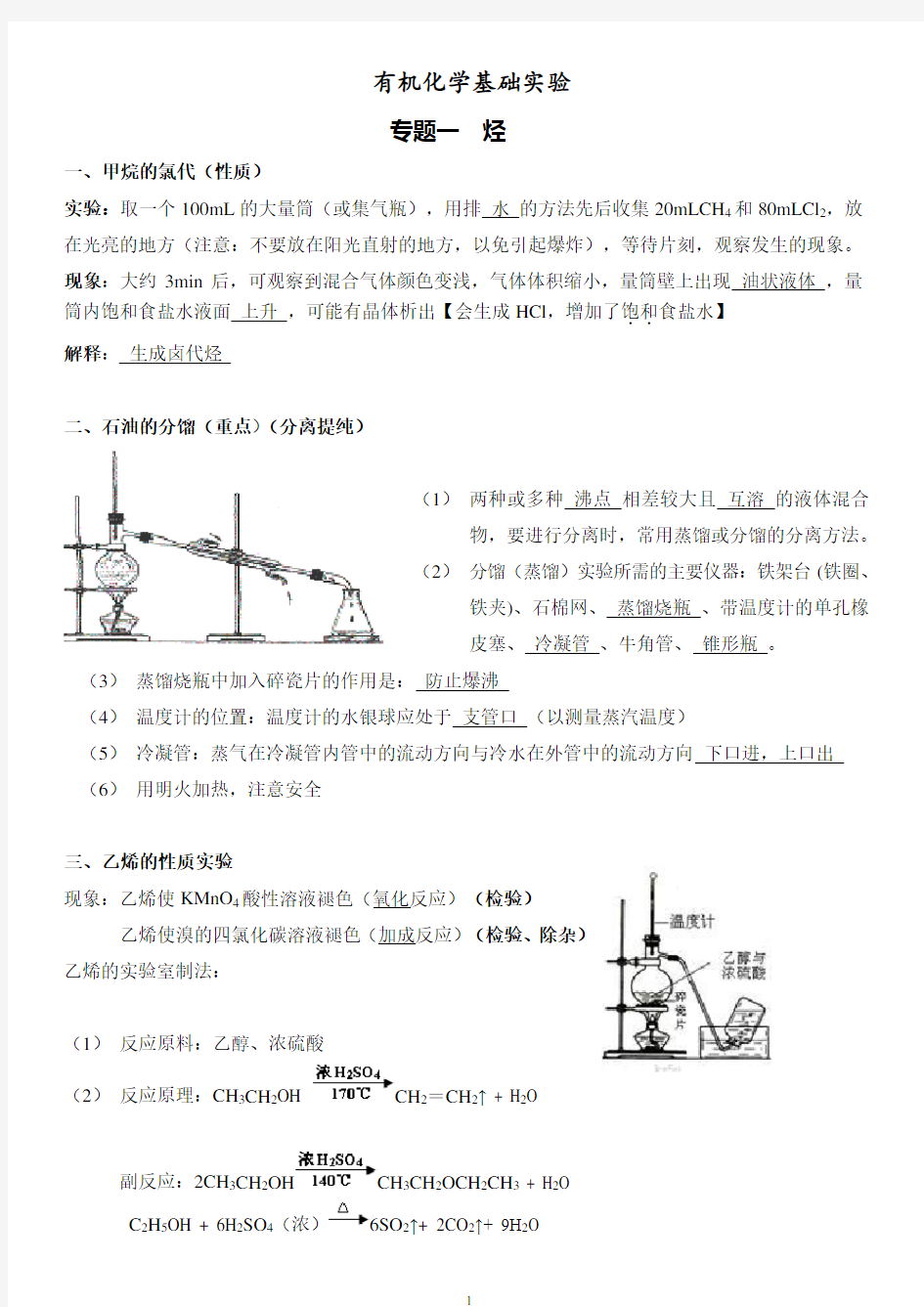 高中有机化学实验大全