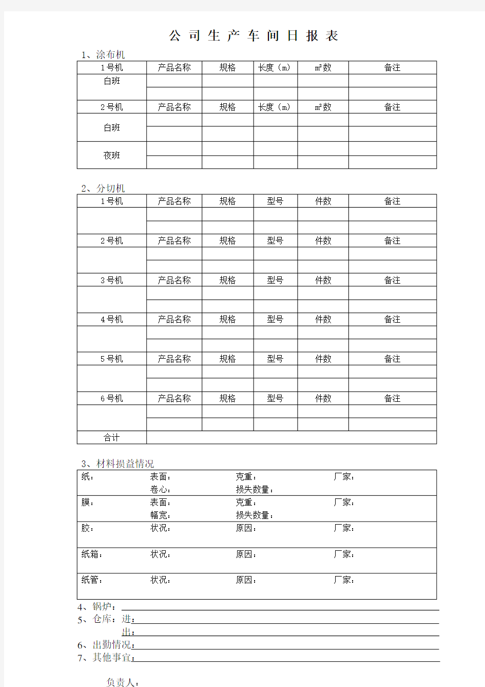 公司生产车间日报表