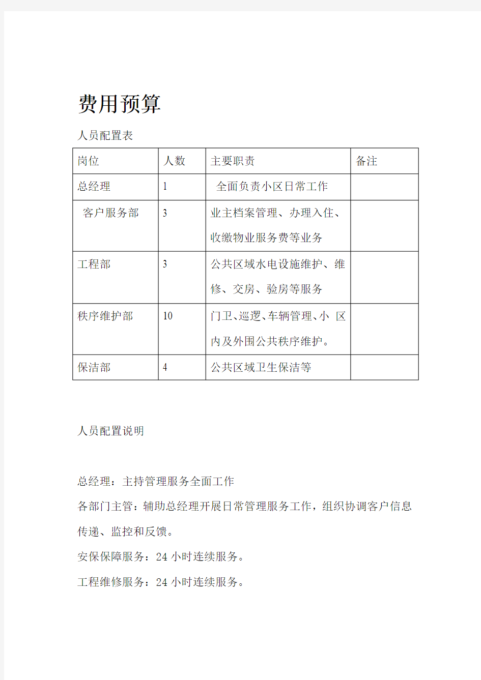 物业公司费用预算