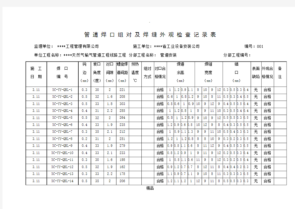 管道组对焊接记录