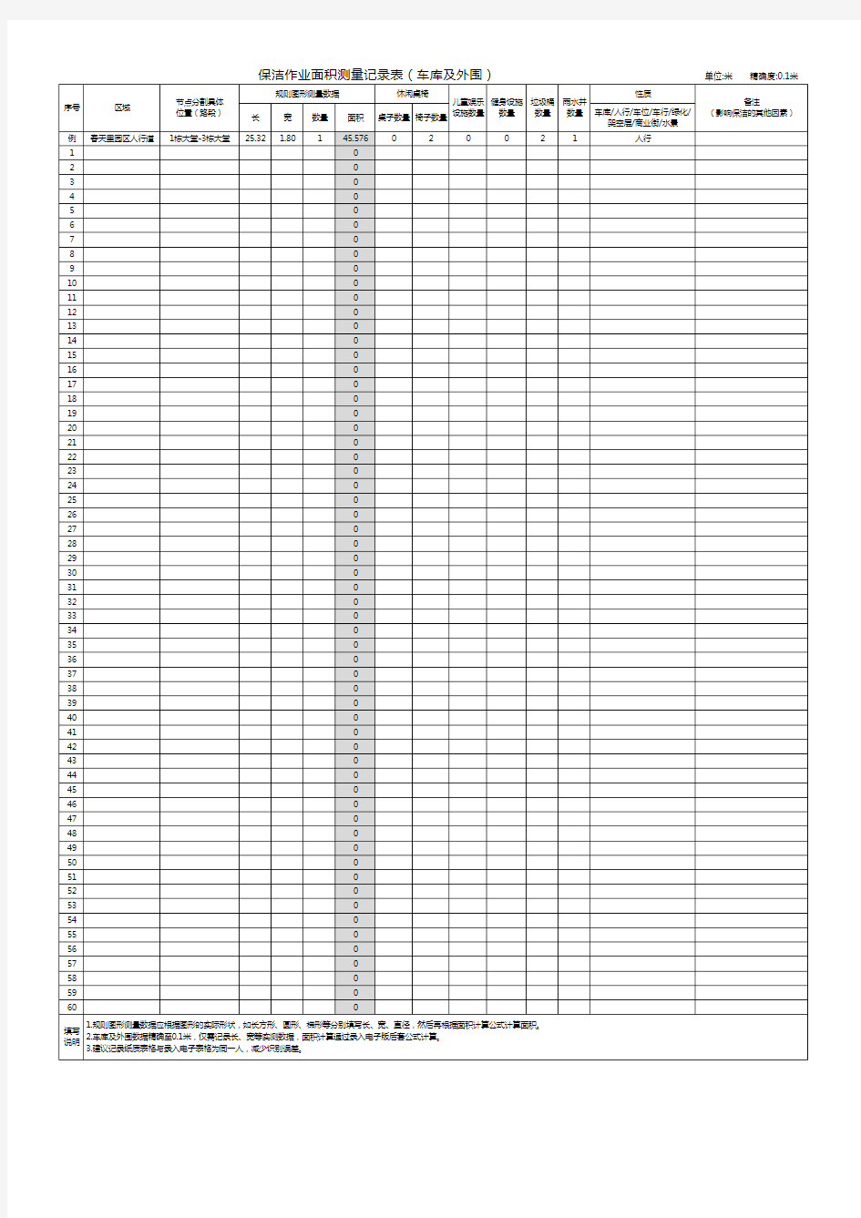 保洁作业面积测量记录表