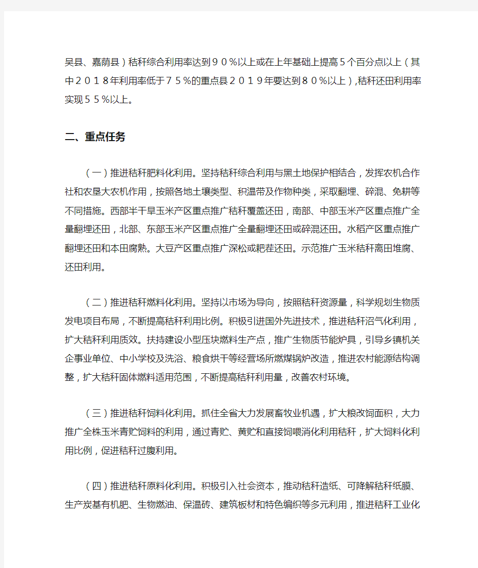 2019年黑龙江省秸秆综合利用工作实施方案