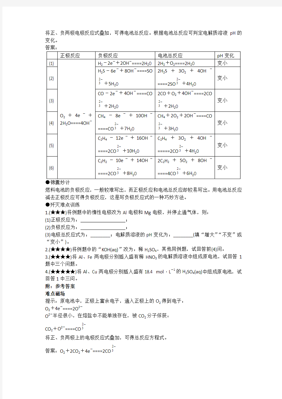 高中化学解题方法大全——燃料电池