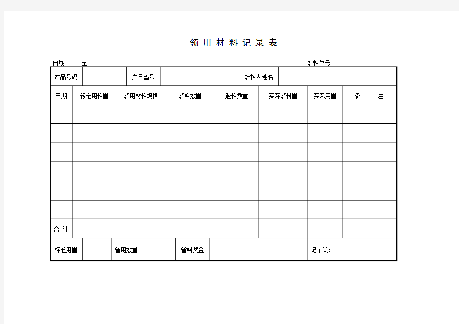 领 用 材 料 记 录 表