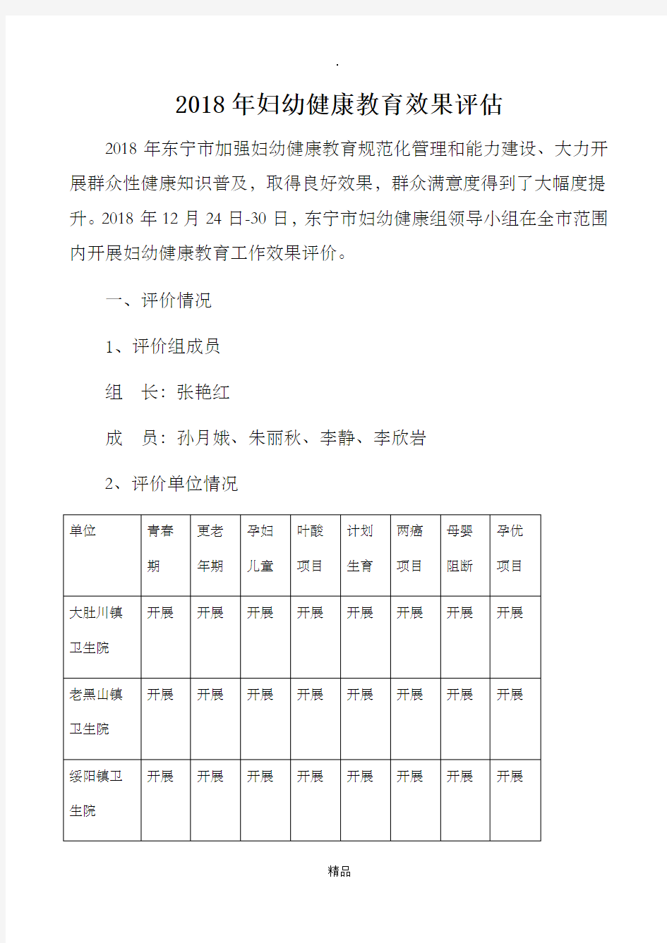 201x年妇幼健康教育效果评估