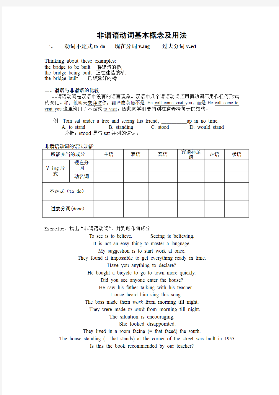 非谓语学案学生版同步练习含答案