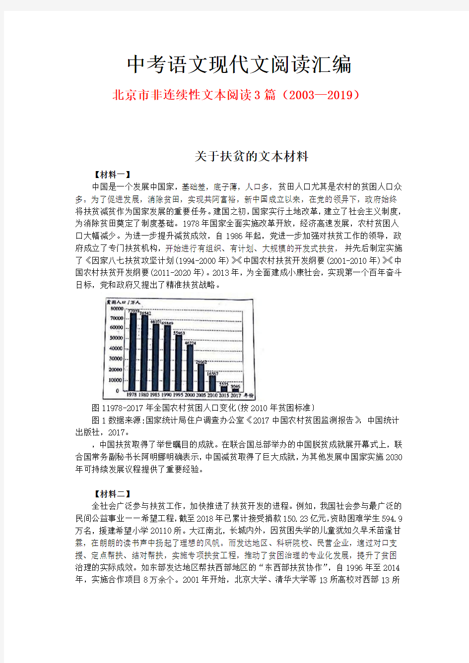 北京市历年中考语文现代文阅读之非连续性文本阅读3篇(2003—2019)