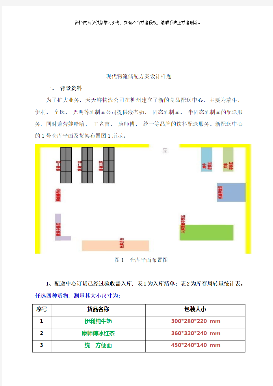 物流储配方案设计题样本