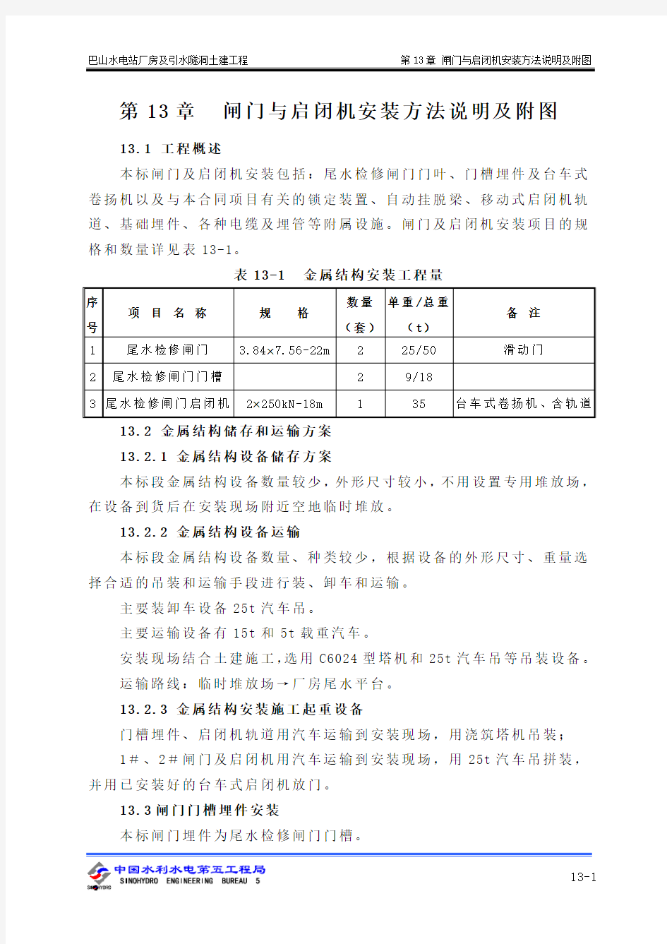 闸门与启闭机安装方法说明