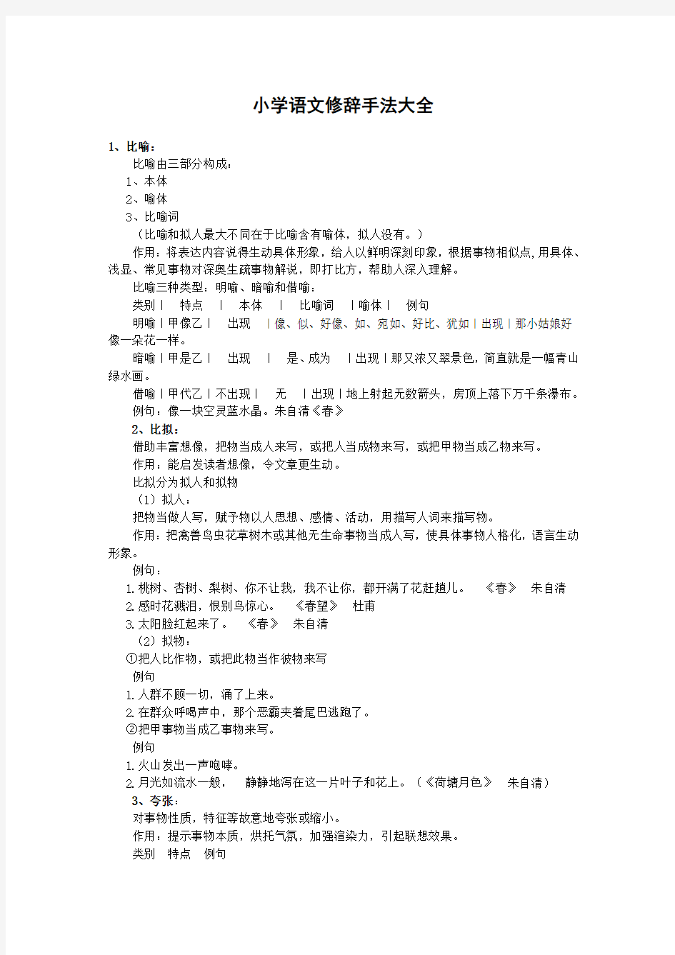 小学语文修辞手法大全