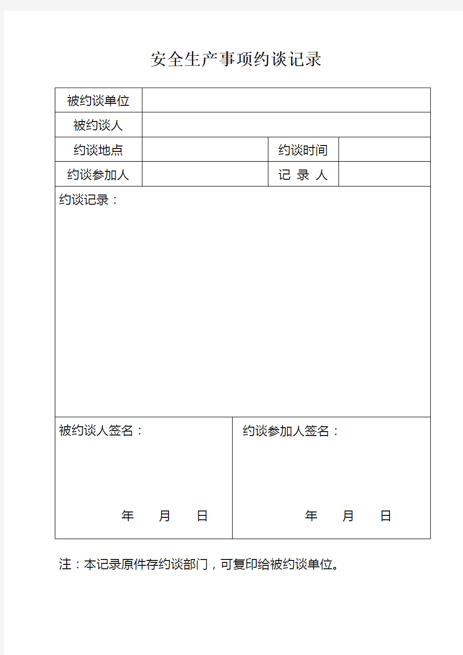 (完整word版)安全生产事项约谈记录