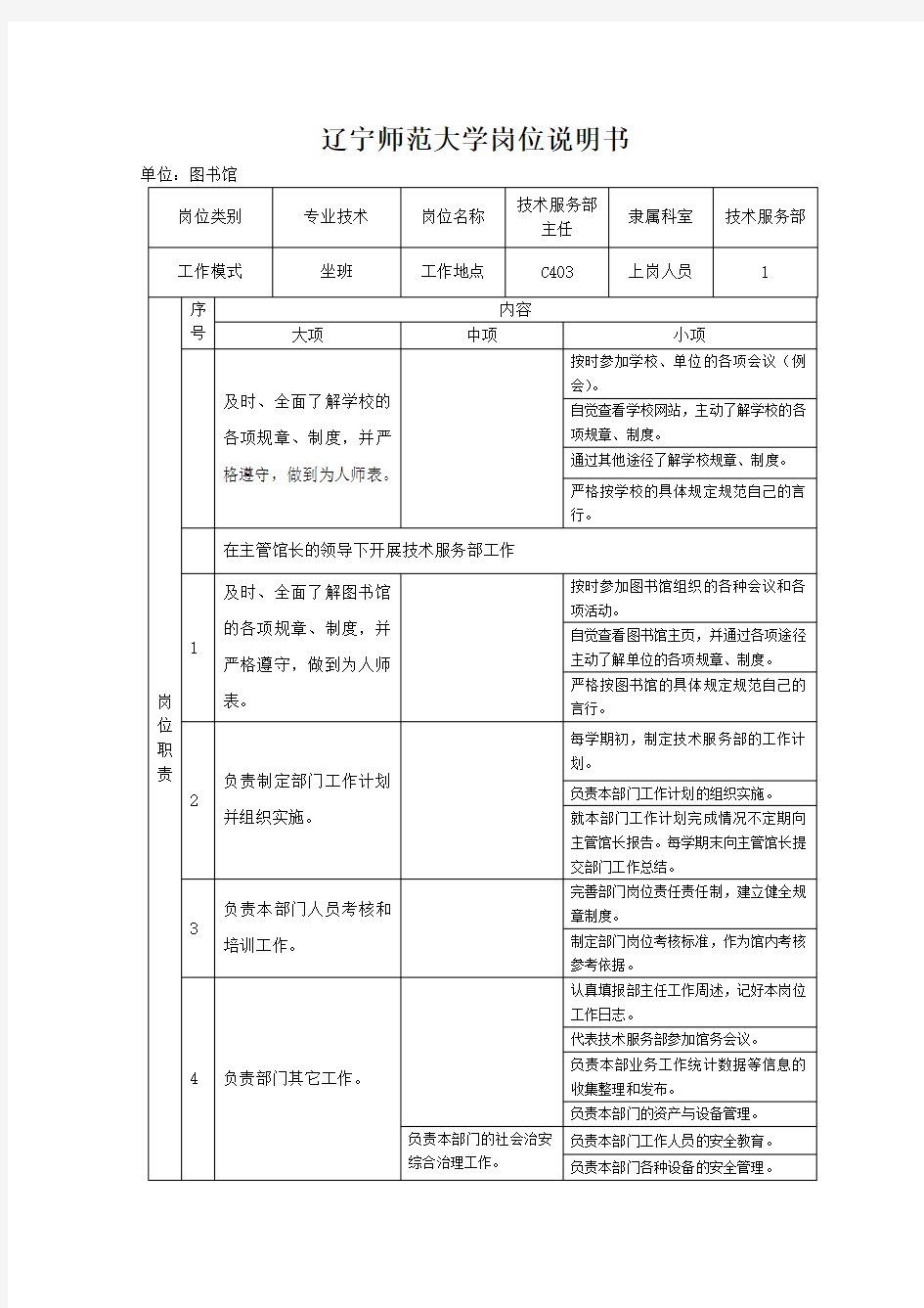 辽宁师范大学岗位说明书