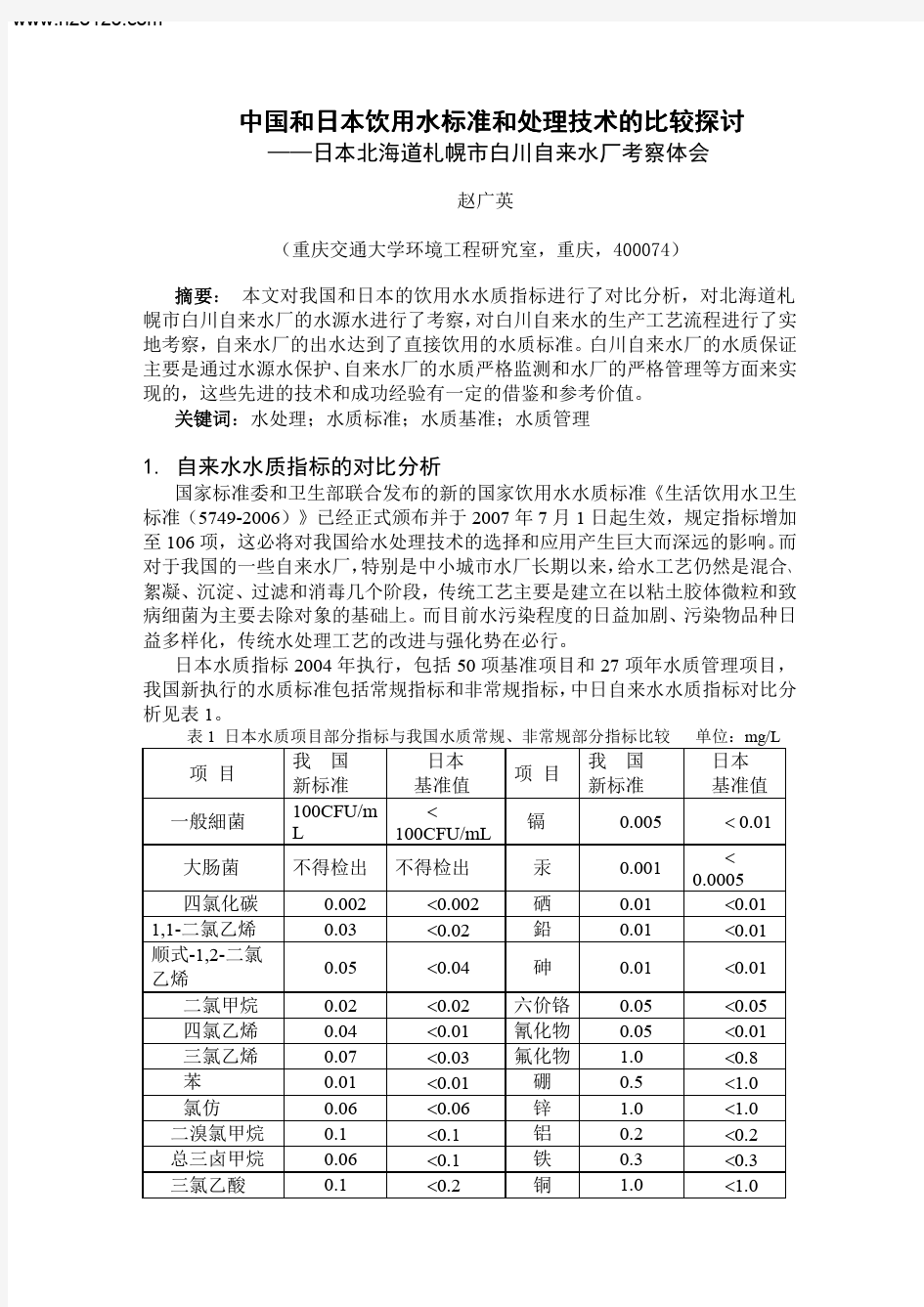 中国和日本饮用水标准和处理技术的比较探讨.TextMark