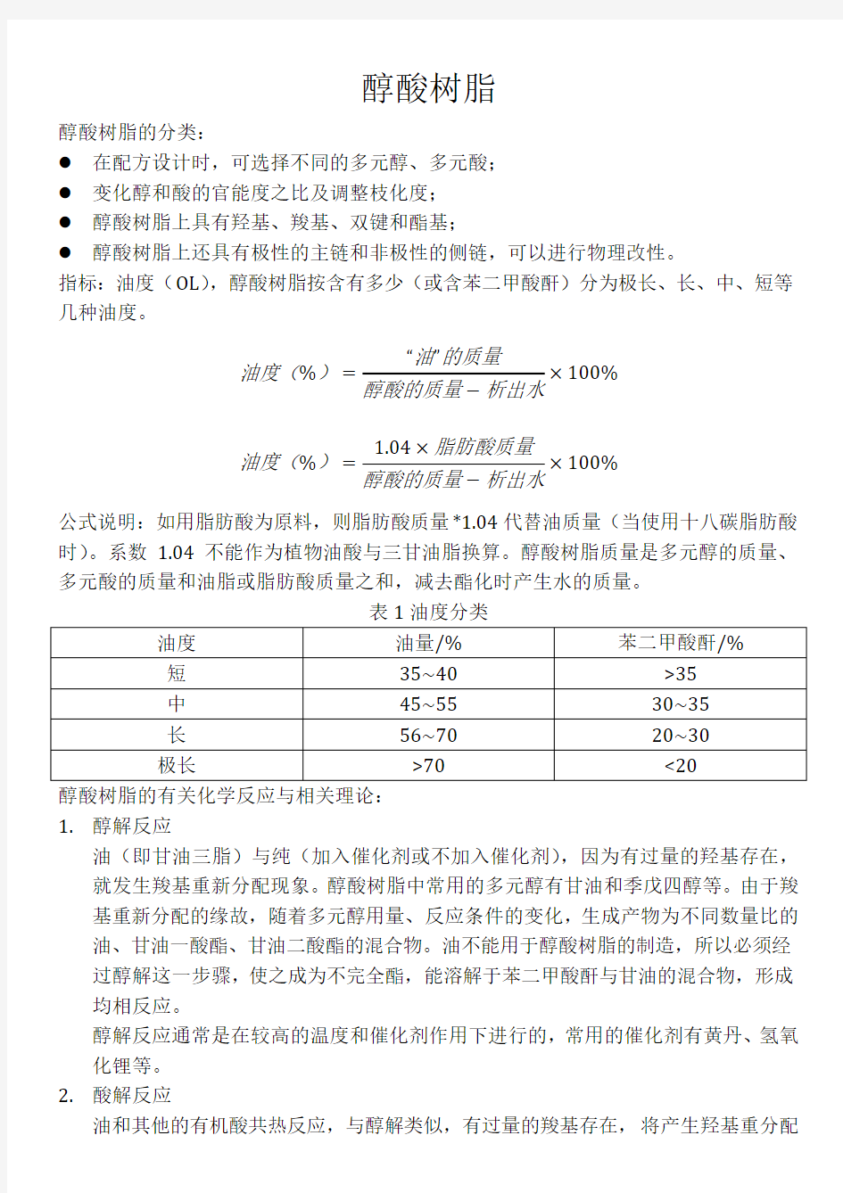 醇酸树脂及其改性