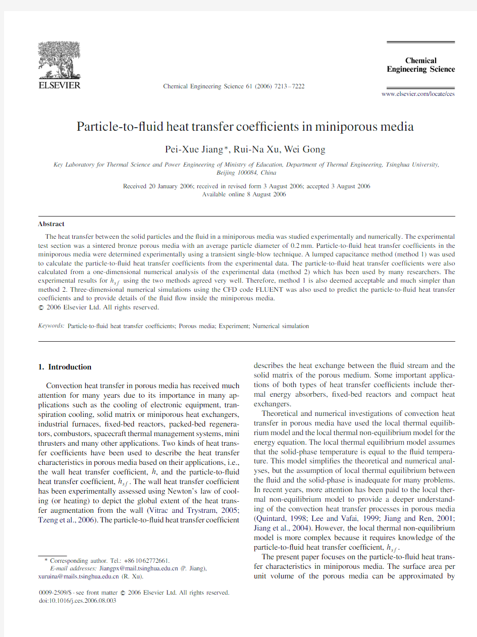 Particle-to-fluid heat transfer coefficients in miniporous media