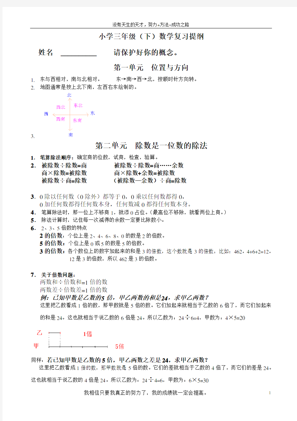 新人教版小学数学三年级下册要求背诵的概念及相关公式