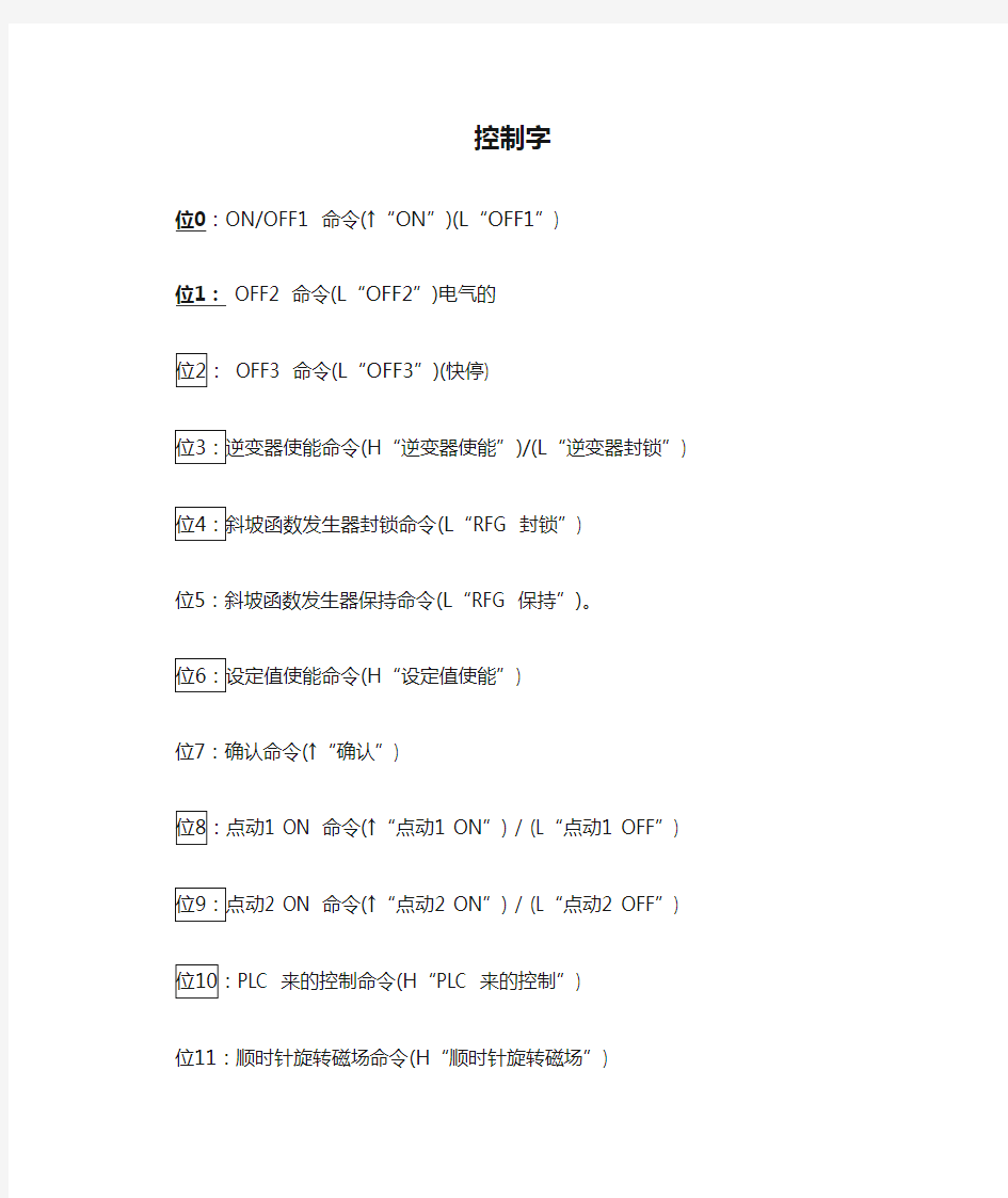 控制字状态字列表