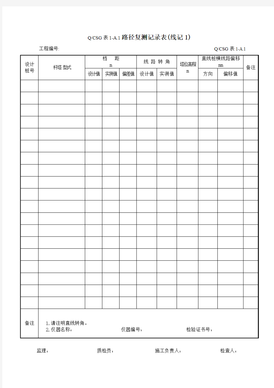 线路(1)汇总记录表格