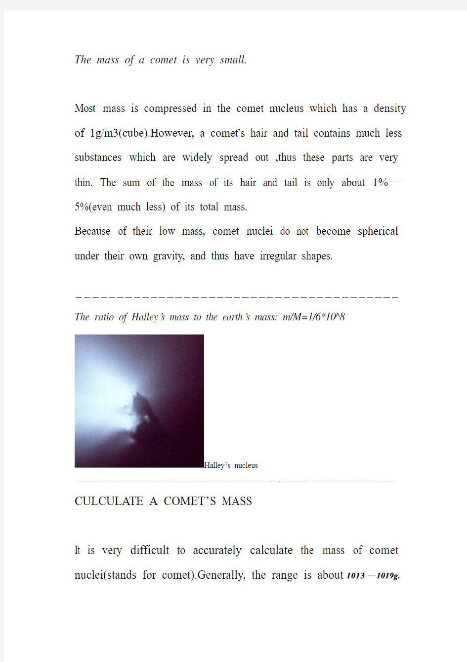 How to calculate comet mass