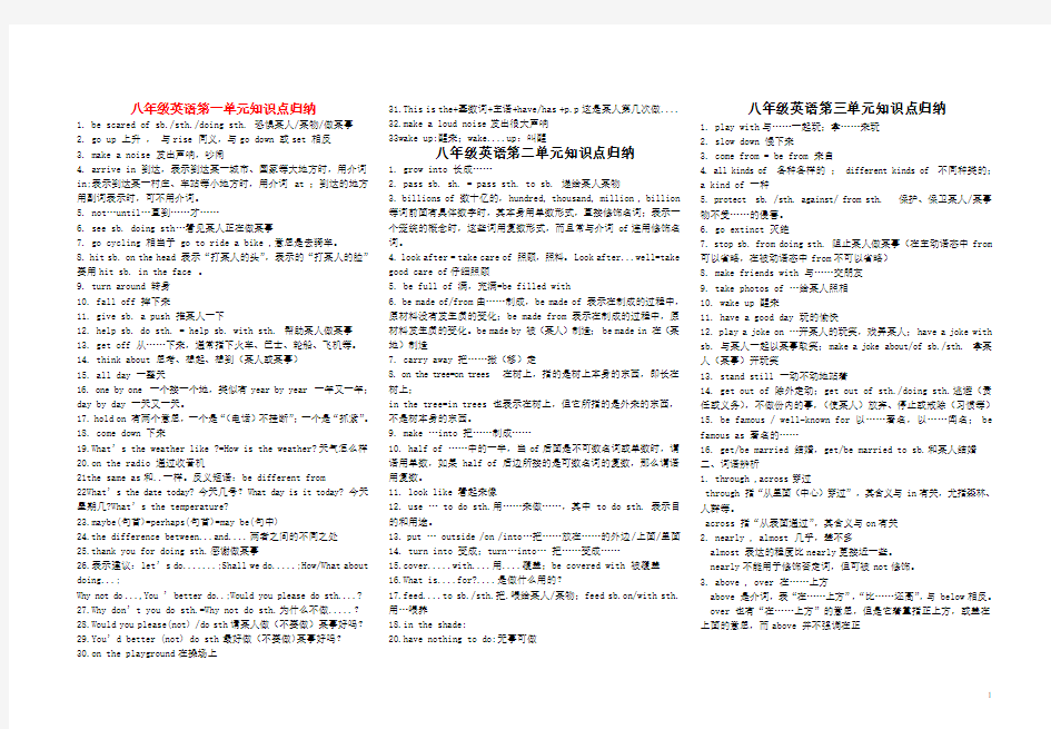 冀教版八年级上册英语短语归纳