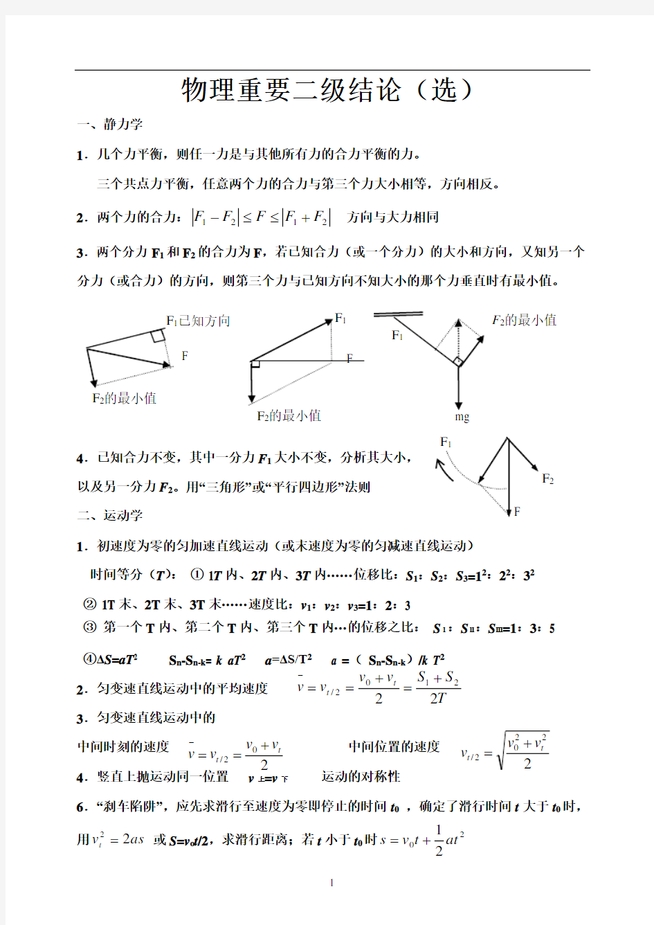 高中物理重要二级结论(全)