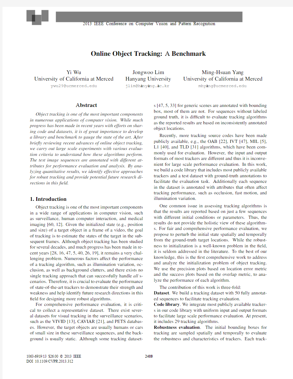 Online object tracking A benchmark