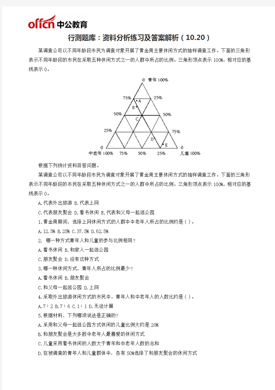 行测题库：资料分析练习及答案解析(10.20)