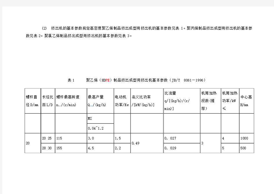 单螺杆挤出机的规格型号与基本参数.