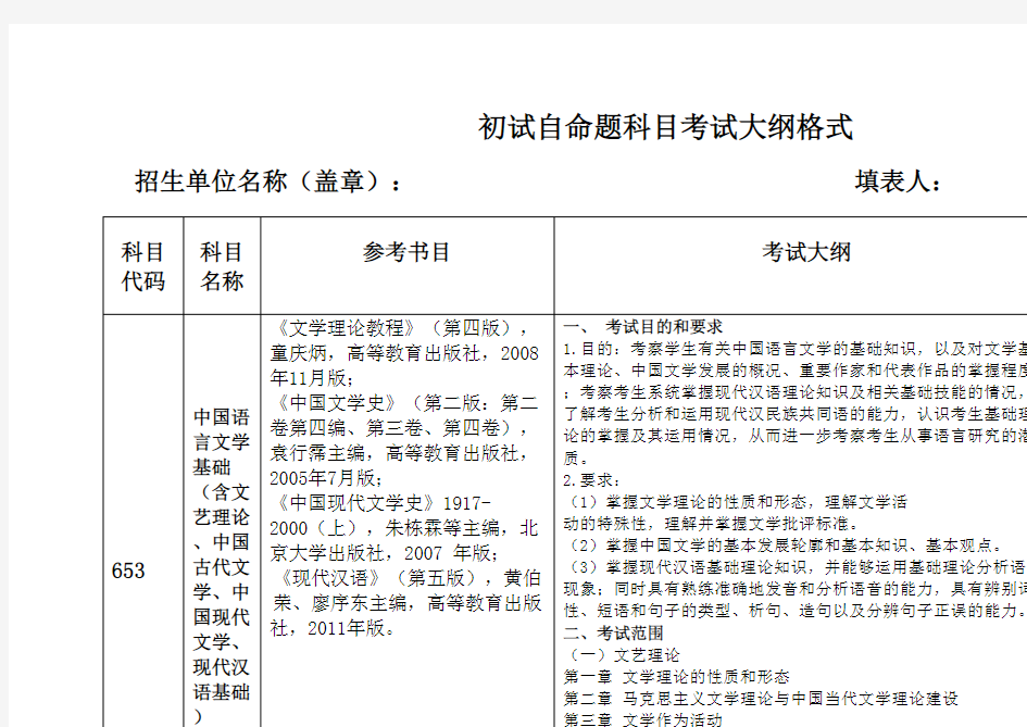中国矿业大学(北京)653中国语言文学基础2020年考研专业课初试大纲