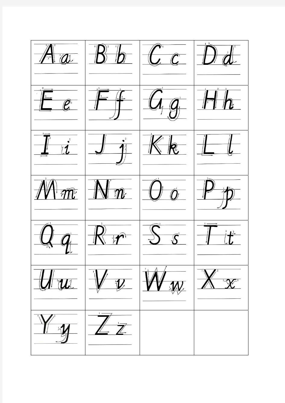 26个英文字母练习字帖和练习纸