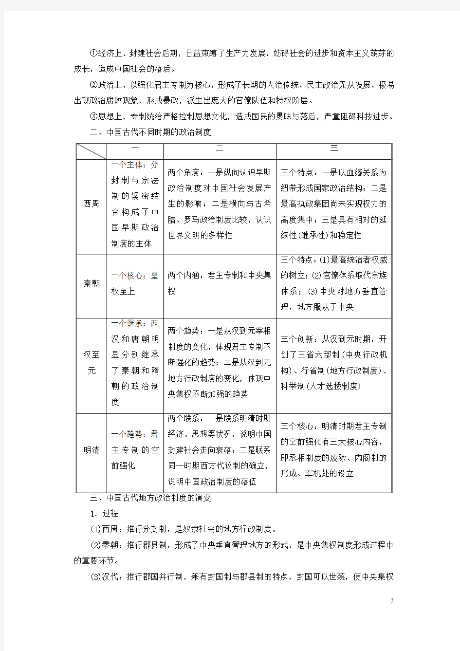 2018高考历史一轮复习第1单元中国古代的中央集权制度单元高效整合