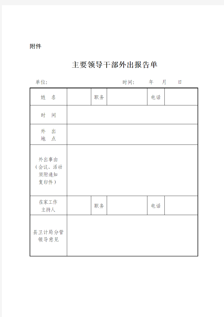 单位主要负责人外出(请假)报告单