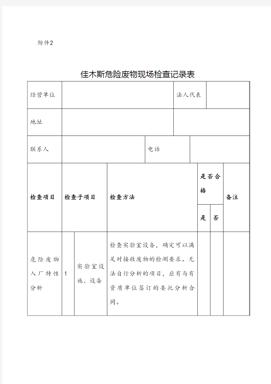 危险废物检查表