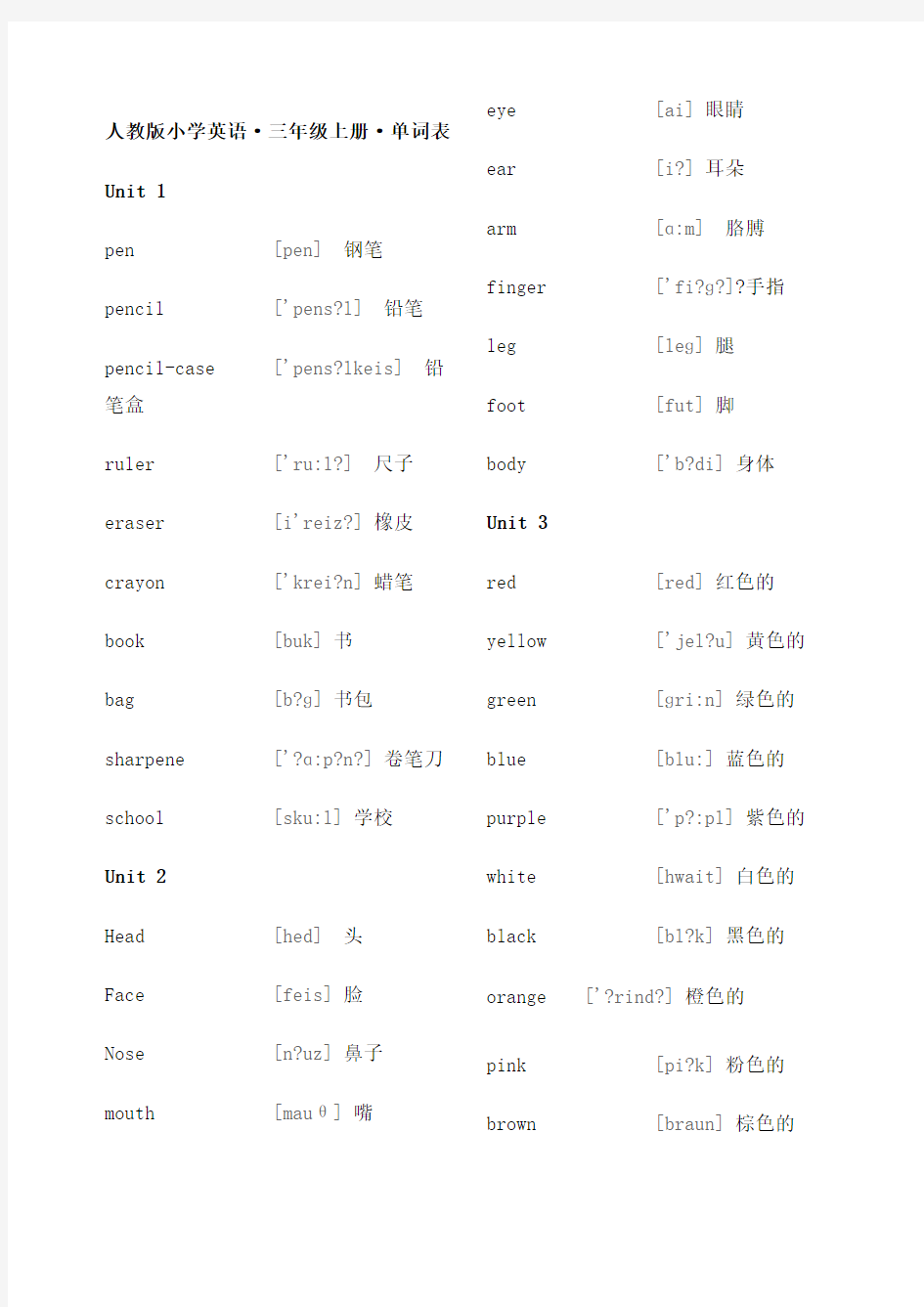 E 小学英语 级单词汇总带音标完整版