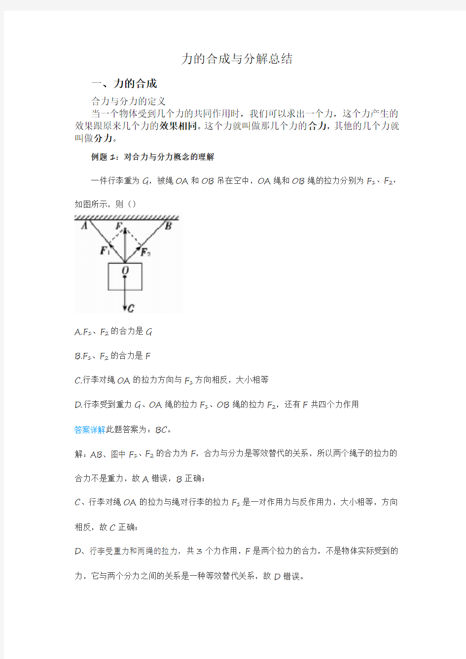 高中必修一力的合成与分解总结