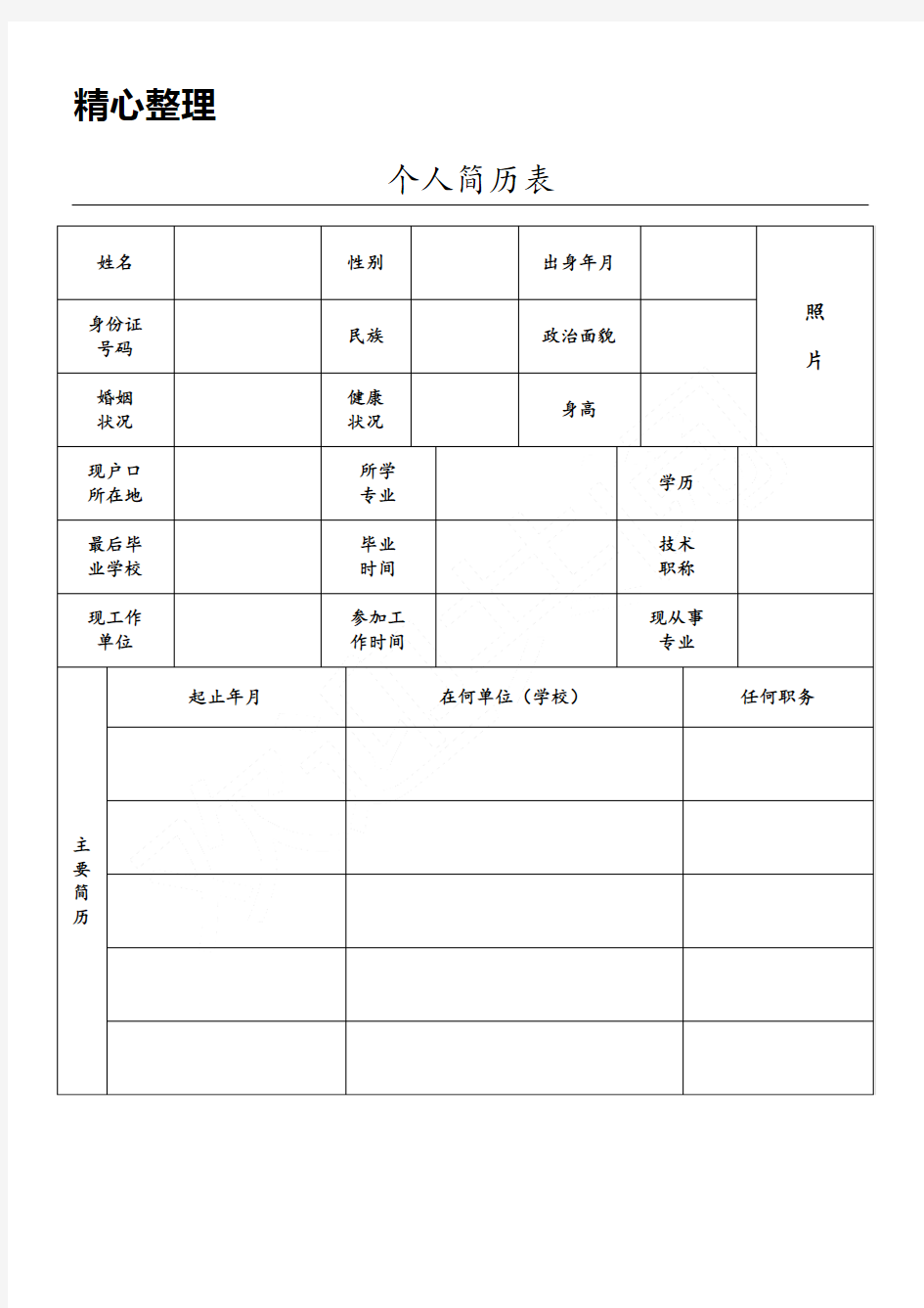 标准、正规个人简历表格模板格