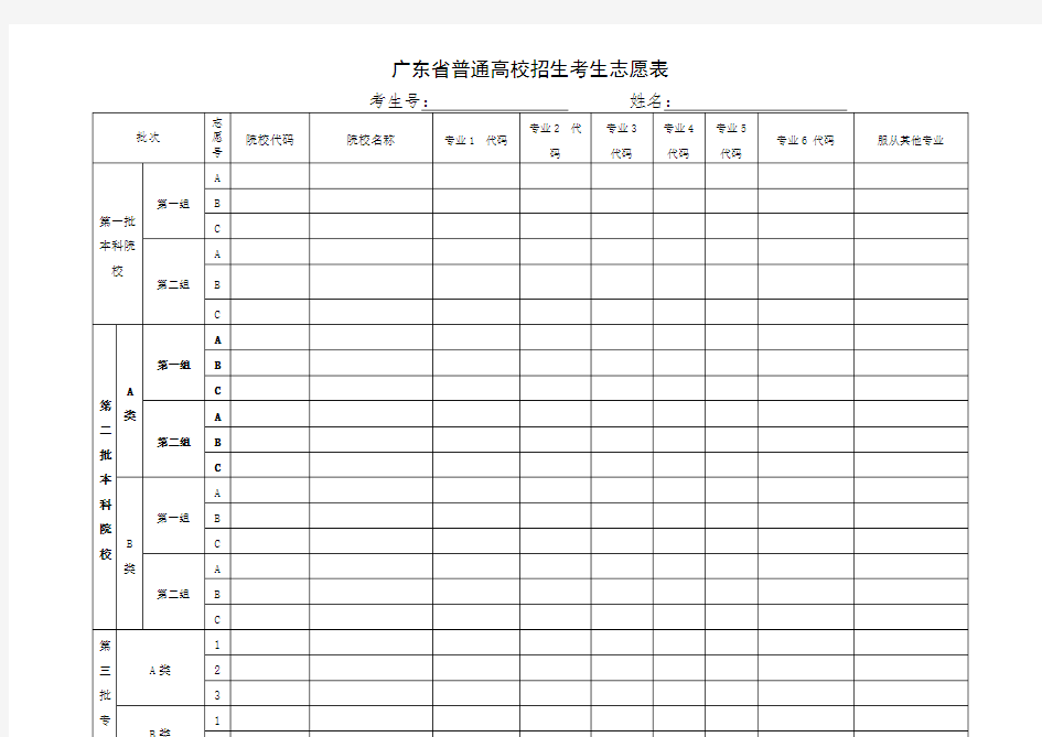 广东省高考志愿填报表