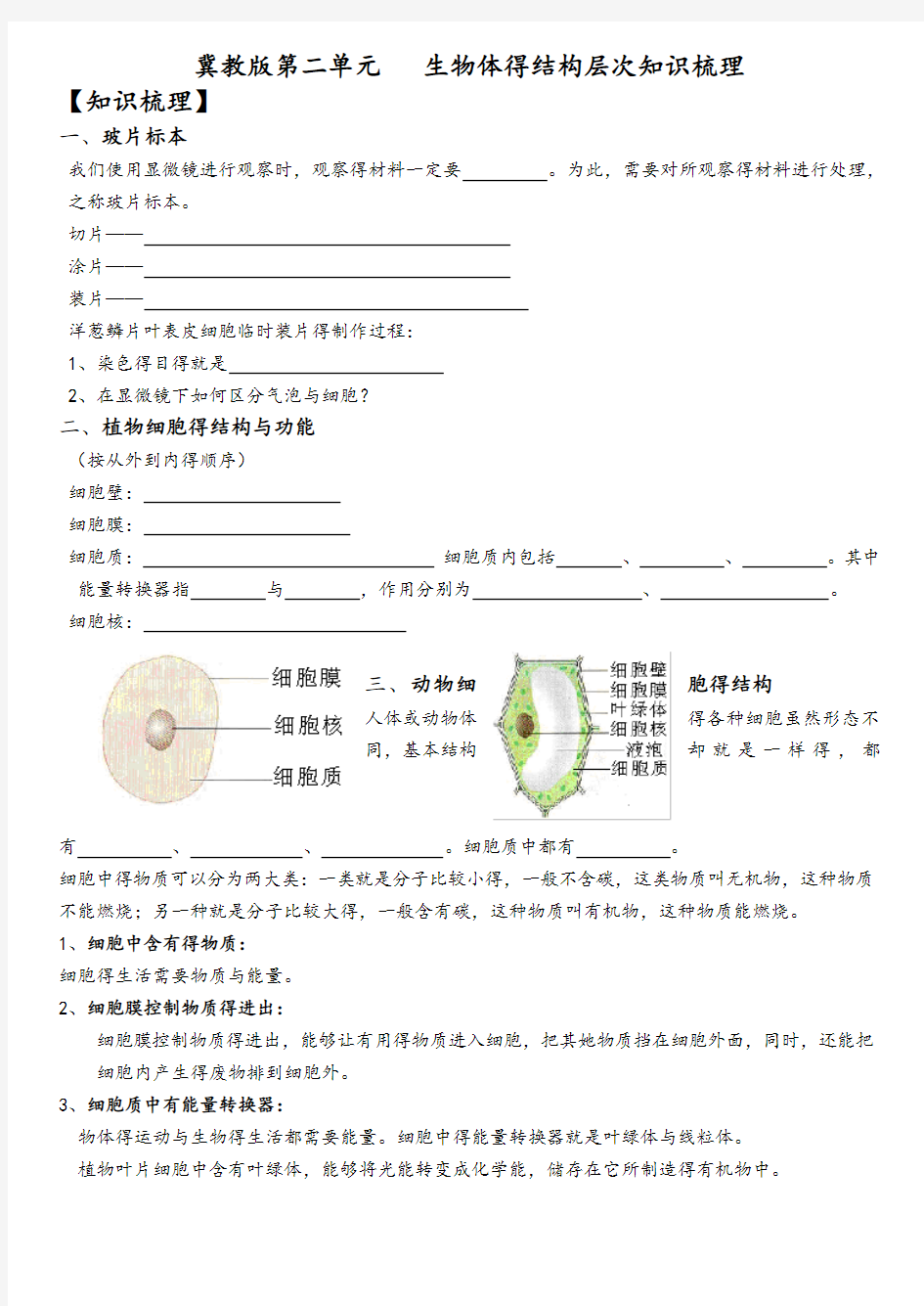 生物体的结构层次知识点汇总