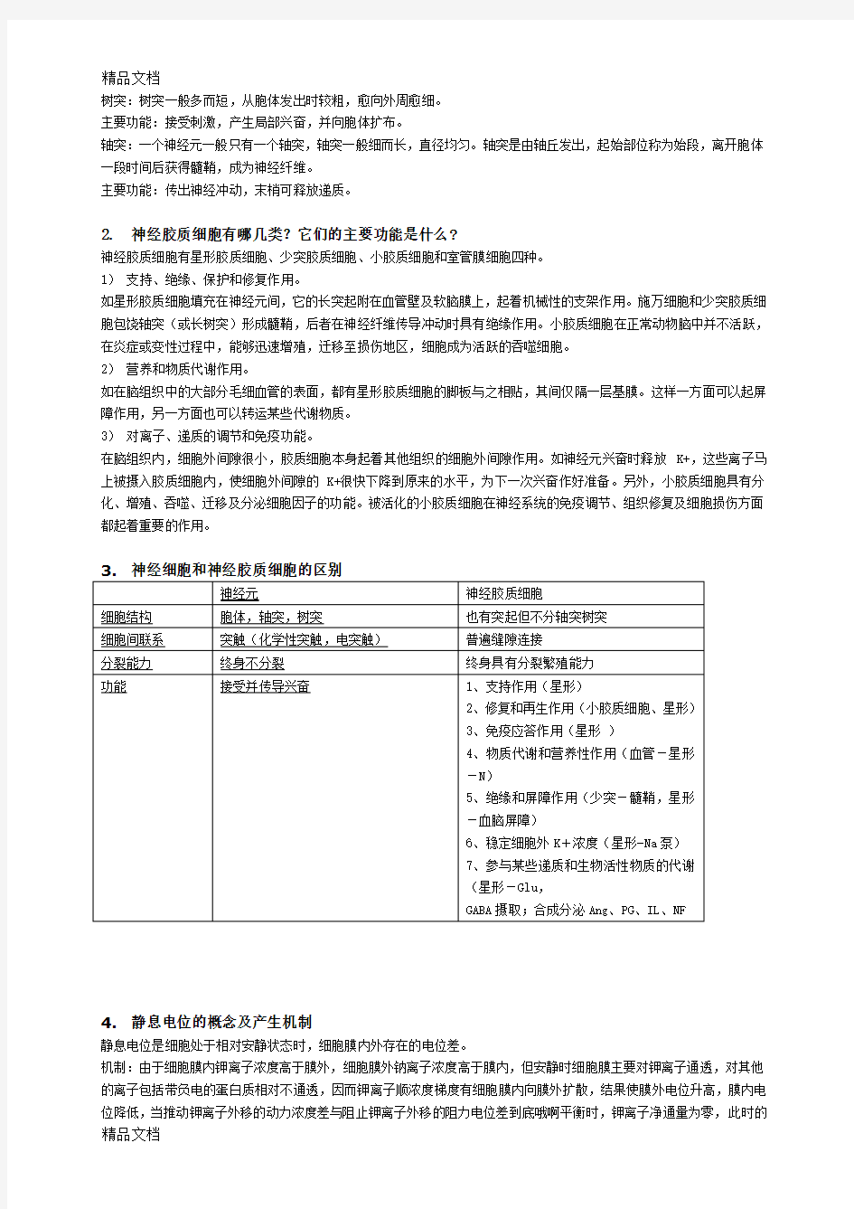 最新神经生物学-考试习题