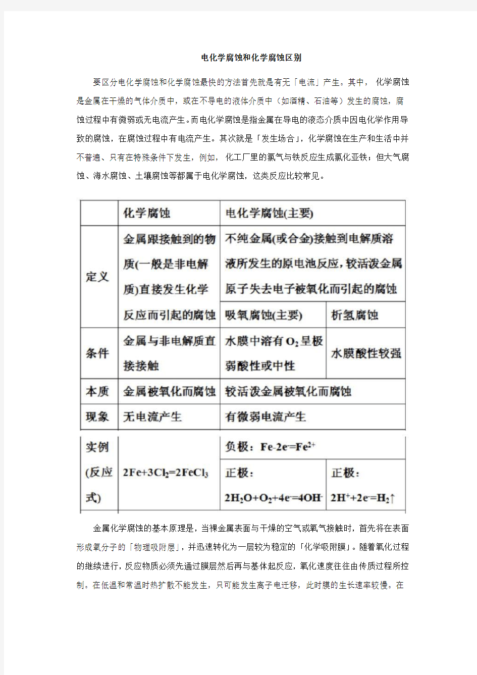 电化学腐蚀和化学腐蚀区别