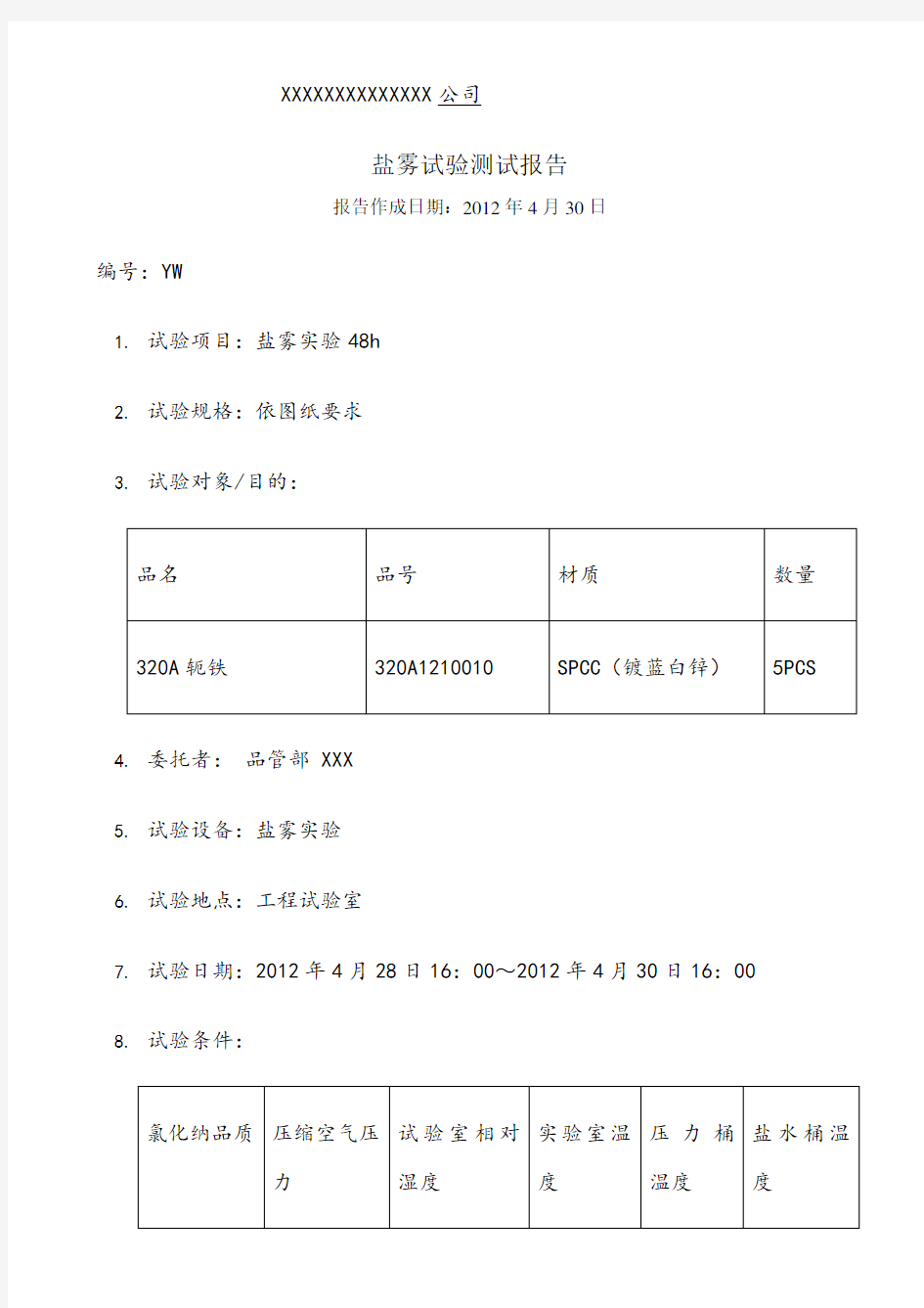 盐雾试验测试报告-范本