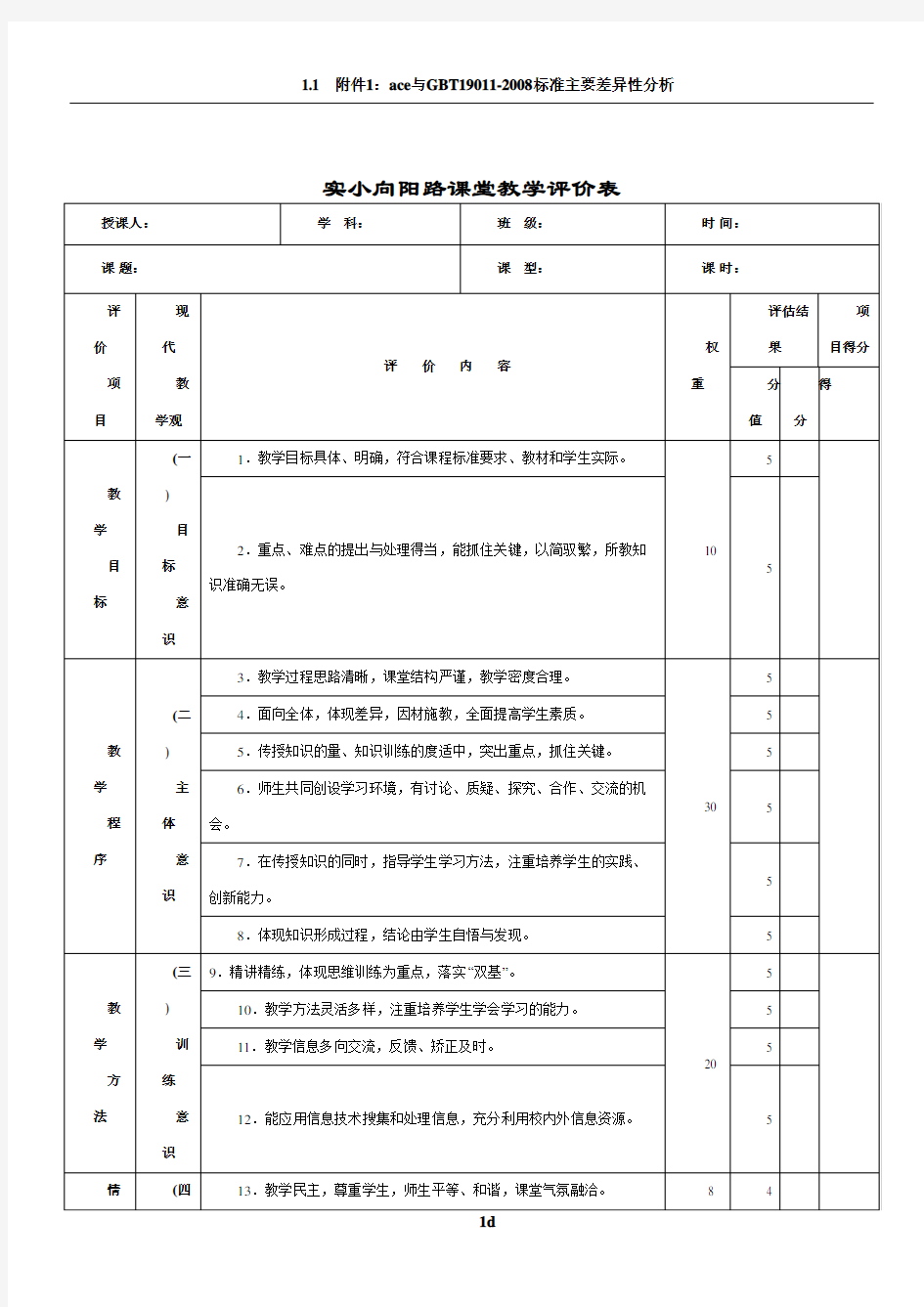 公开课课堂教学评价表