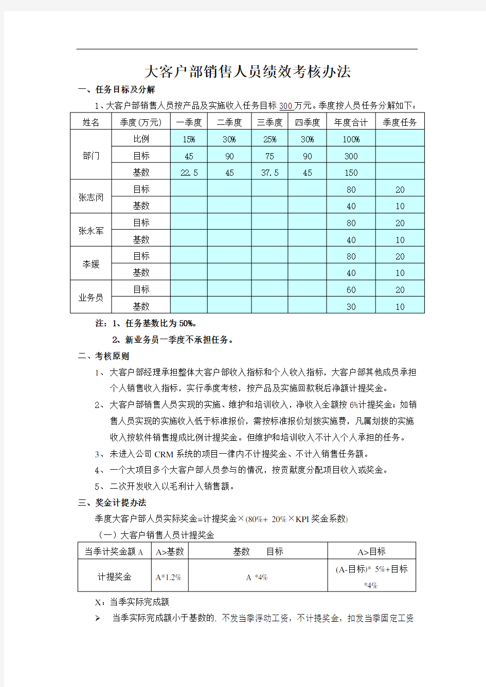 大客户部销售人员绩效考核办法 