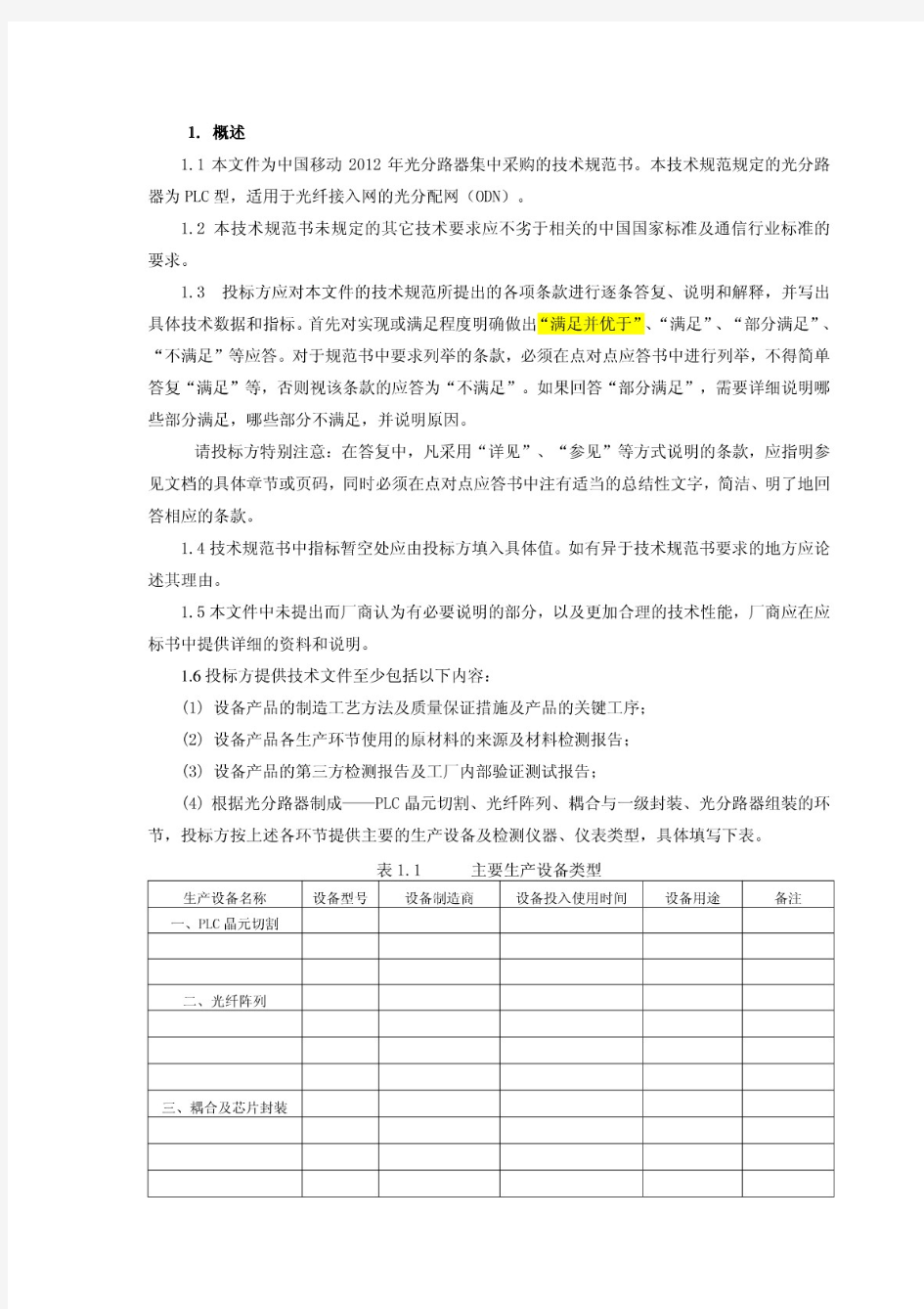 中国移动(光分路器)技术规范书_2012