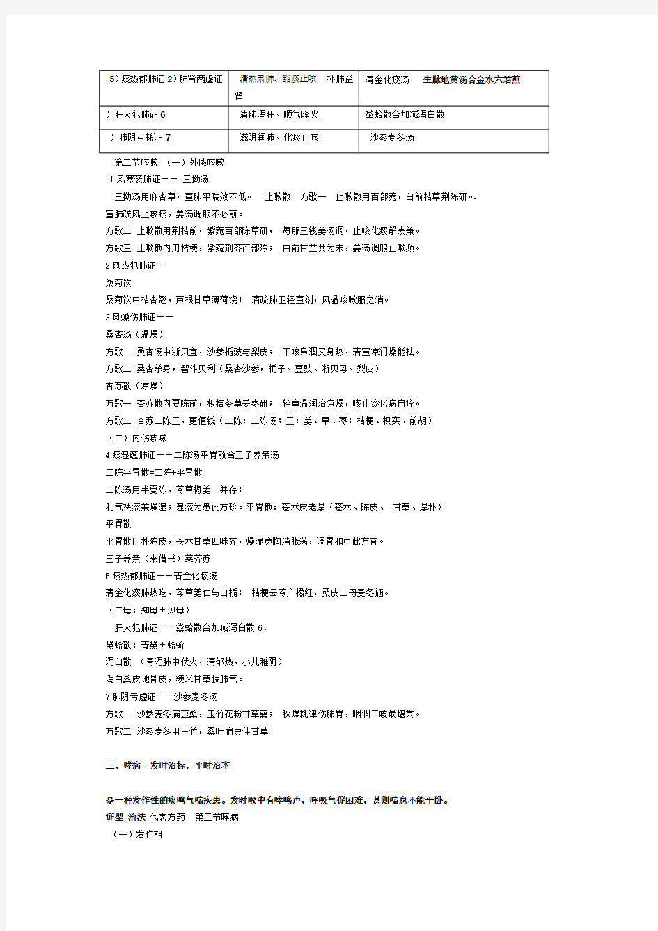 中医内科学表格归纳