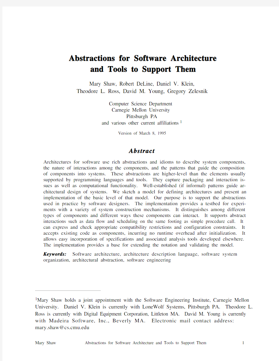 Abstractions for Software Architecture and Tools to Support Them